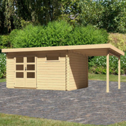 Abri de jardin en bois massif 11,49m² Bastrup 8 avec appentis 200cm – Karibu 