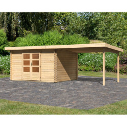 Abri de jardin en bois massif 10,60m² Bastrup 7 avec appentis 300cm – Karibu 