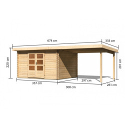 Abri de jardin en bois massif 10,60m² Bastrup 7 avec appentis 300cm – Karibu 