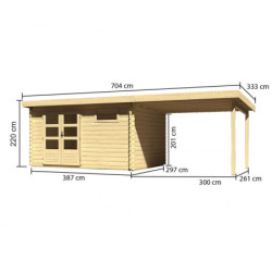 Abri de jardin en bois massif 11,49m² Bastrup 8 avec appentis 300cm – Karibu 