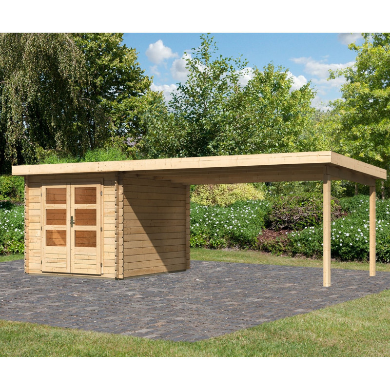 Abri de jardin en bois massif 7,04m² Bastrup 4 avec appentis 400cm – Karibu 