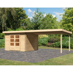 Abri de jardin en bois massif 8,82m² Bastrup 5 avec appentis 400cm – Karibu 