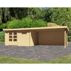 Abri de jardin en bois massif 11,49m² Bastrup 8 avec appentis 400cm et paroi arrière – Karibu 