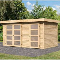 Abri de jardin en bois massif 8,77m² avec cloison intérieure Mühlentrup 1 – Karibu 