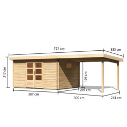 Abri de jardin 11,49m² en bois massif 40mm Trittau 5 avec appentis 330cm – Karibu 
