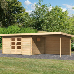 Abri de jardin 11,49m² en bois massif 40mm Trittau 5 avec appentis 330cm et paroi arrière – Karibu 