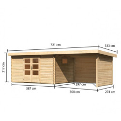 Abri de jardin 11,49m² en bois massif 40mm Trittau 5 avec appentis 330cm, paroi arrière et latérale – Karibu 