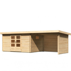 Abri de jardin 11,49m² en bois massif 40mm Trittau 5 avec appentis 330cm, paroi arrière et latérale – Karibu 