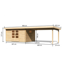 Abri de jardin 11,49m² en bois massif 40mm Trittau 5 avec appentis 440cm – Karibu 