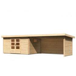 Abri de jardin 11,49m² en bois massif 40mm Trittau 5 avec appentis 440cm, paroi arrière et latérale – Karibu 