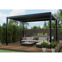 Pergola bioclimatique autoportante en aluminium anthracite 4x3m - X-METAL