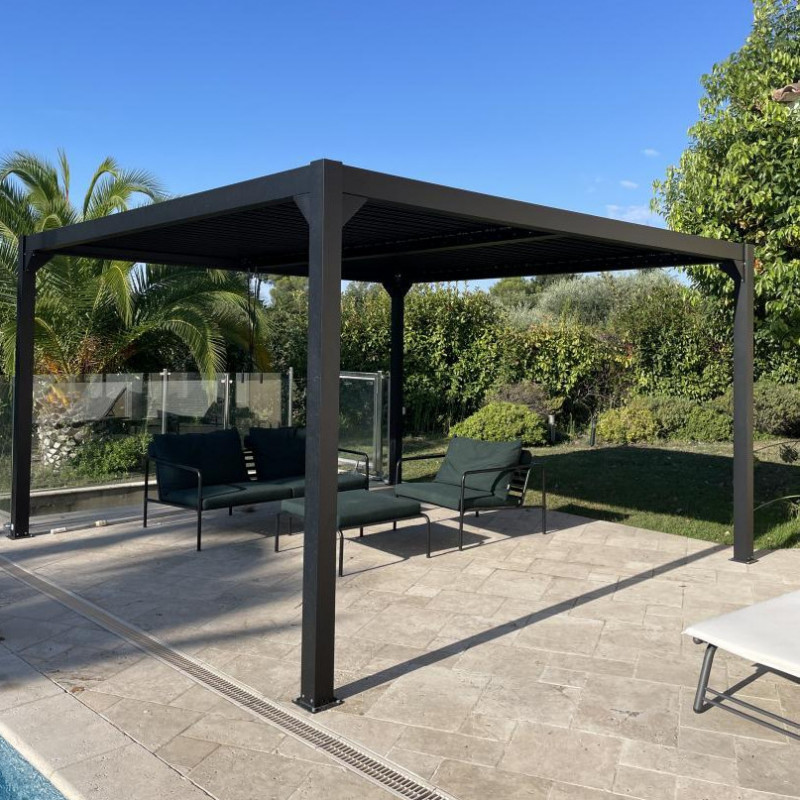 Pergola bioclimatique autoportante en aluminium anthracite 4x4m - X-METAL