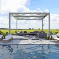 Pergola bioclimatique autoportante en aluminium gris clair 4x4m - X-METAL