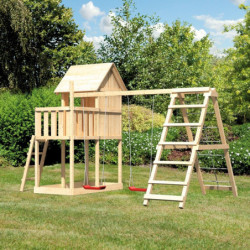 Cabane sur pilotis en épicéa naturel Frieda avec deux balançoires et double échelle - Karibu