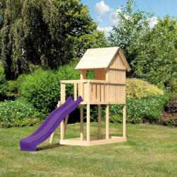 Cabane sur pilotis en épicéa naturel Frieda avec toboggan violet - Karibu