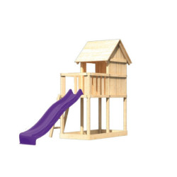 Cabane sur pilotis en épicéa naturel Frieda avec toboggan violet - Karibu