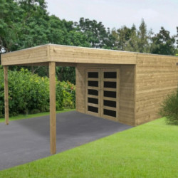 Abri de jardin Matera 8,69m² en bois traité autoclave 19mm avec terrasse couverte - SOLID
