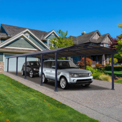 Carport en alu gris et polycarbonate 38,7m² Arcadia™ 10600 – Canopia