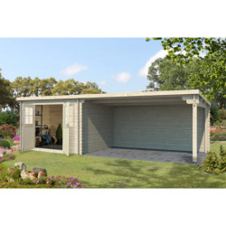 Abri de jardin en bois massif 21m² avec appentis - madriers 28mm - Eden