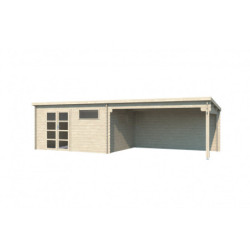 Abri de jardin en bois massif 24m² avec appentis - madriers 34mm - Eden