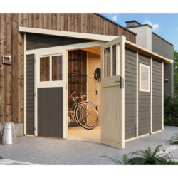 Abri de jardin adossé en bois gris terre 6,23m² Bomlitz 3 - Karibu