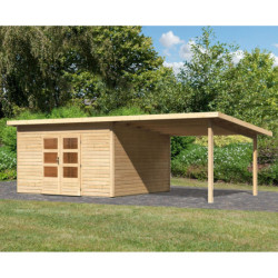 Abri toit plat 13,60m² bois massif 40mm Northeim 5 avec appentis 330cm – Karibu 