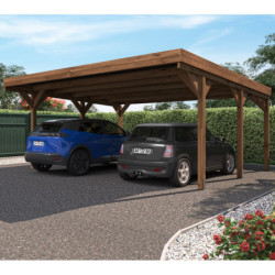 Carport double 30,7m² en bois autoclave marron Victor - Cerland
