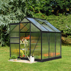 Serre de jardin 3,8m² en aluminium noir et polycarbonate 4mm Popular - Halls