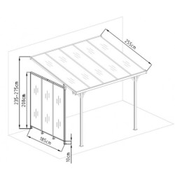 Panneau latéral en aluminium et PC 4mm pour toit de terrasse anthracite 2,5m X-METAL