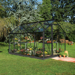 Serre de jardin 6,2m² en aluminium noir et verre horticole Popular - Halls