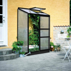 Serre adossée 0,9m² alu laqué noir et polycarbonate 4mm Altan 2 Halls