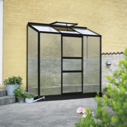 Serre adossée 1,33m² alu laqué noir et polycarbonate 4mm Altan 3 Halls