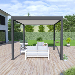 Pergola bioclimatique autoportante en alu anthracite - lames blanches - 3x4m Ombrea