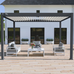 Pergola bioclimatique autoportante en alu anthracite - lames blanches - 3x4m Ombrea