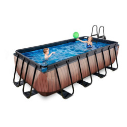 Piscine hors sol rectangulaire Wood 400x200x100cm avec pompe filtrante à sable – Exit Toys