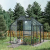 Serre de jardin en aluminium anthracite et verre trempé 4mm RINCA 3,5m² + embase - Green Protect