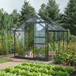 Serre de jardin en aluminium anthracite et verre trempé 4mm RINCA 4,57m² + embase - Green Protect