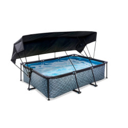Piscine hors sol rectangulaire Stone 220x150x65cm avec pompe filtrante et voile d'ombrage – Exit Toys
