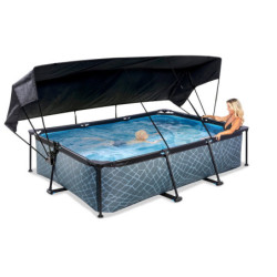 Piscine hors sol rectangulaire Stone 300x200x65cm avec pompe filtrante et voile d'ombrage – Exit Toys