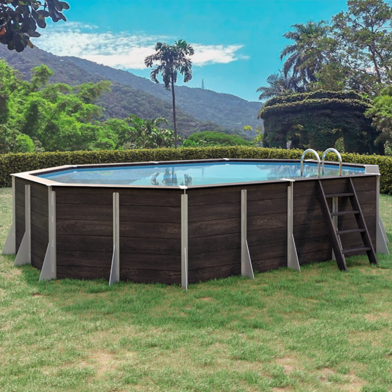 Piscine octogonale allongée Granville 545x385cm en composite PVC/CHANVRE Justaposé