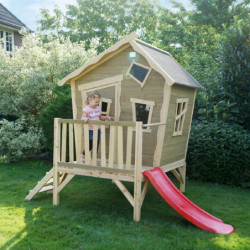 Maisonnette en bois FSC gris-beige Crooky 300 - Exit Toys