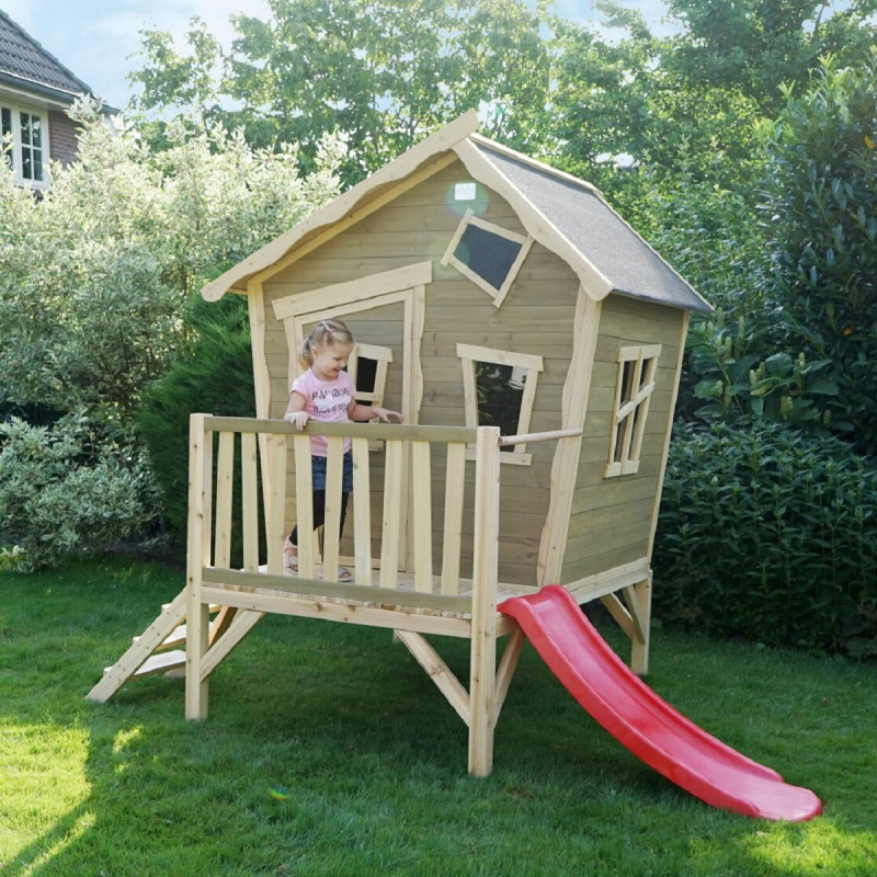 Maisonnette en bois FSC gris-beige Crooky 300 - Exit Toys