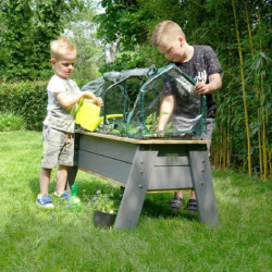 Carré potager sur pieds en bois massif Aksent L avec serre et outils de jardinage - Exit Toys