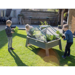 Carré potager sur pieds en bois massif Aksent XL avec serre et outils de jardinage - Exit Toys