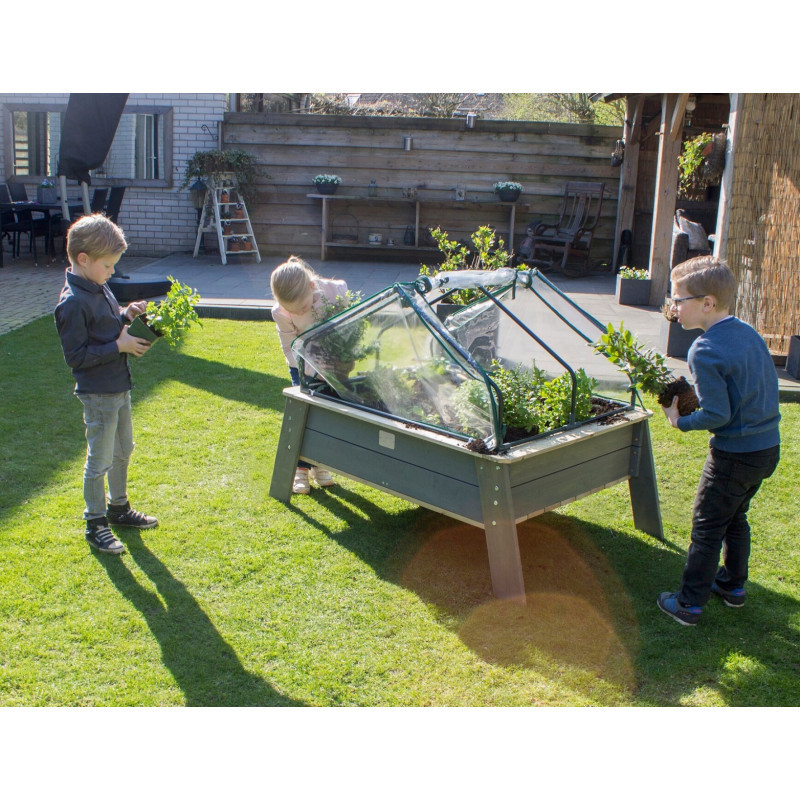 Carré potager sur pieds en bois massif Aksent XL avec serre et outils de jardinage - Exit Toys