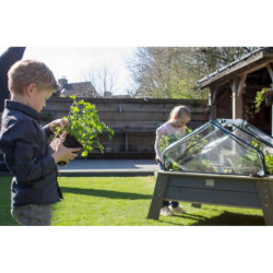 Carré potager sur pieds en bois massif Aksent XL avec serre et outils de jardinage - Exit Toys