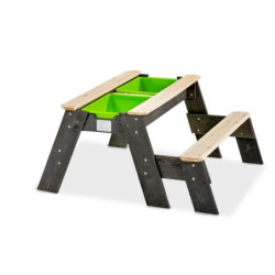 Table d'activités en bois massif sable et eau Aksent avec un banc - Exit Toys