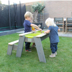 Table d'activités en bois massif sable et eau Aksent avec un banc - Exit Toys