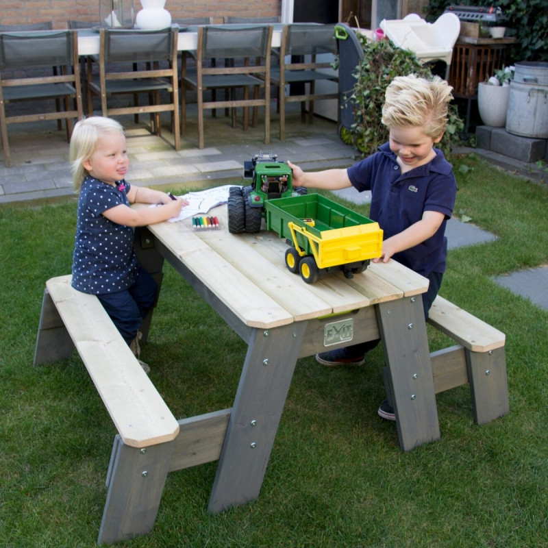 Table d'activités en bois massif sable et eau Aksent avec deux bancs - Exit Toys