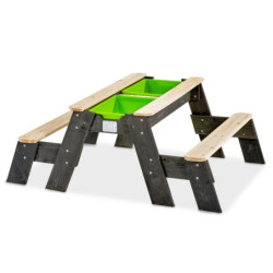 Table d'activités en bois massif sable et eau Aksent avec deux bancs - Exit Toys
